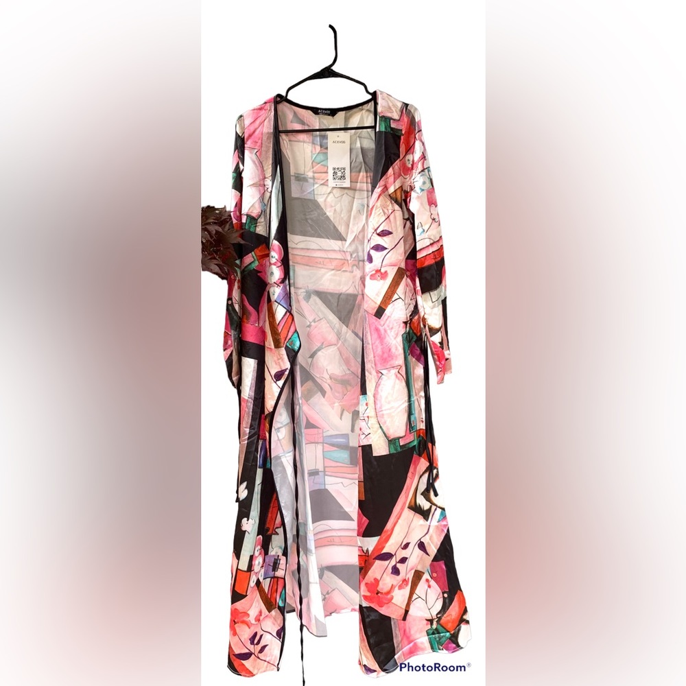 Zeela Women Vintage Style Wrap Front VNeck Long Sleeve Printing Stain Maxi Dress